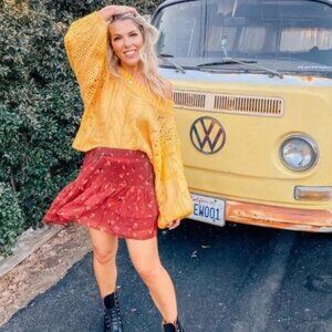 Free People From the Valley Floral Print Mini Skirt in Wine Red